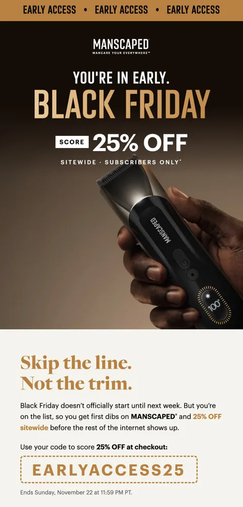 Sample email: Black Friday early access